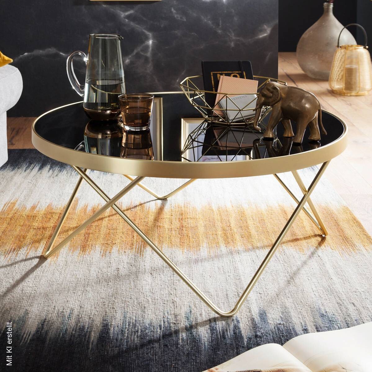 Couchtisch schwarz gold Lack matt H/D: ca. 39x82 cm