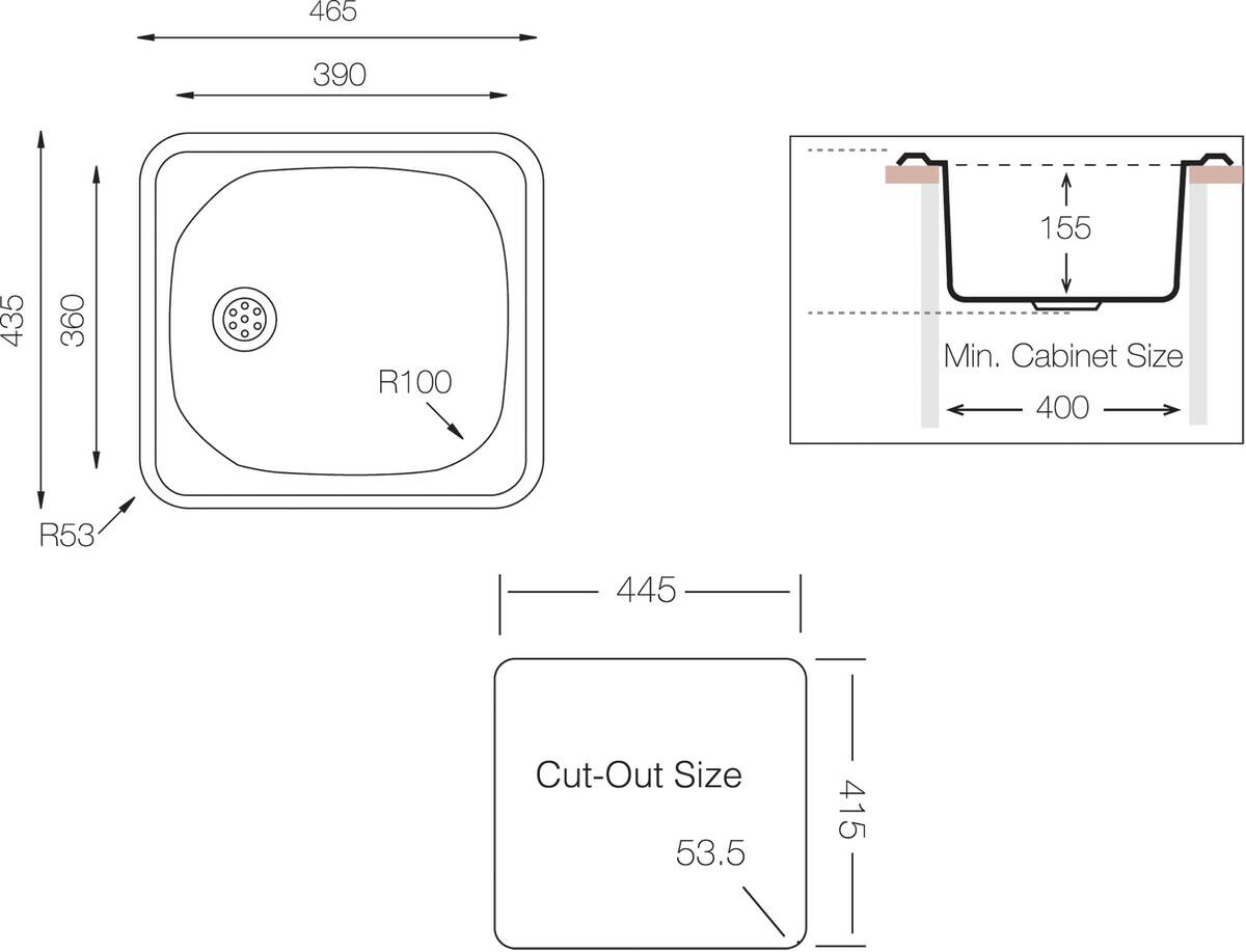 Respekta Einbauspüle Dallas B/H/T: ca. 46,5x15,5x43,5 cm
