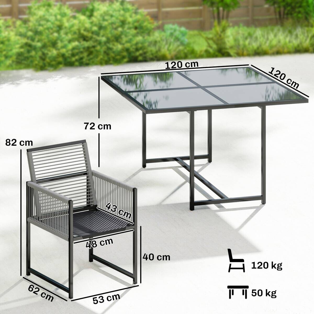 Outsunny Gartensitzgruppe hellgrau Glas B/H/L: ca. 120x72x120 cm
