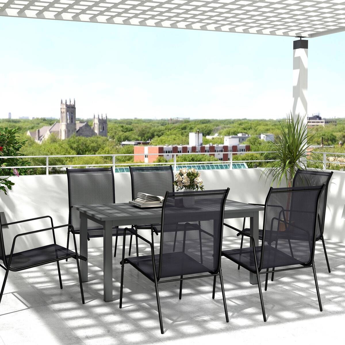 Outsunny Gartentisch grau Aluminium B/H/L: ca. 90x73x220 cm