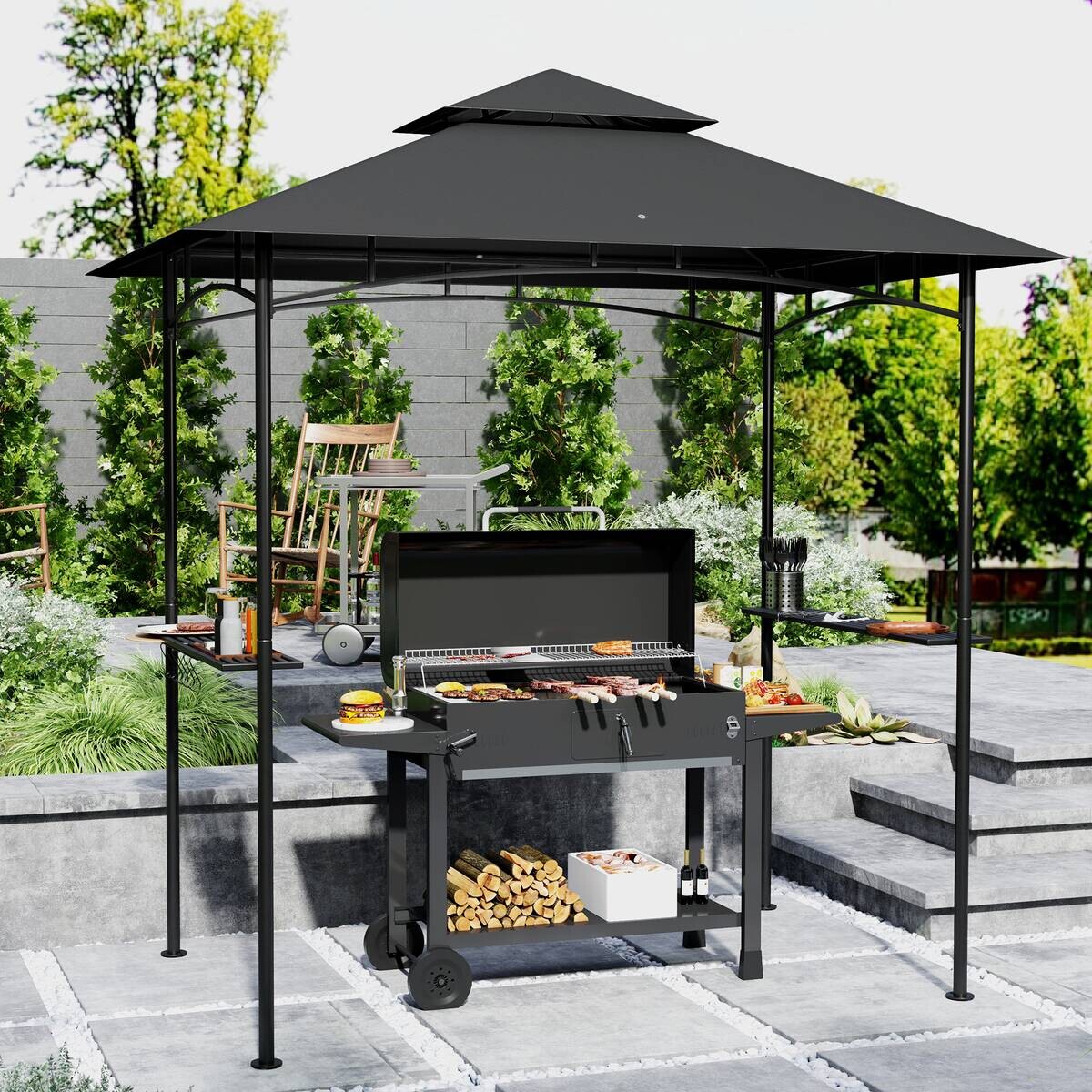 Outsunny Grillpavillon dunkelgrau Polyester B/H/L: ca. 150x258x240 cm