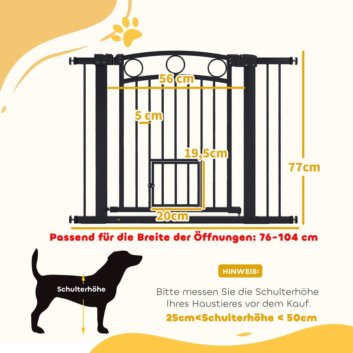 PawHut Türschutzgitter schwarz B/H/T/L: ca. 5x77x5x104 cm