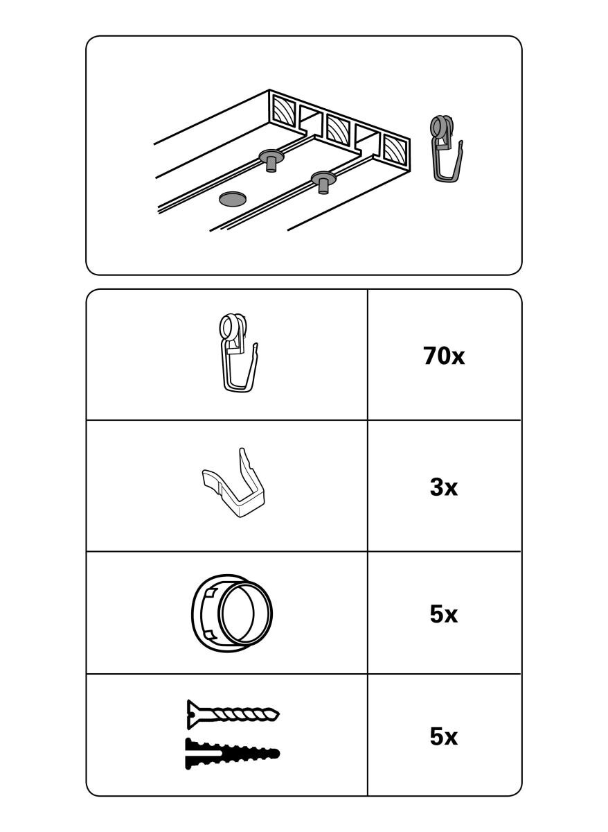Boviva Zubehör-Set für Gardinenschiene weiß Kunststoff Metall 2 Läufe