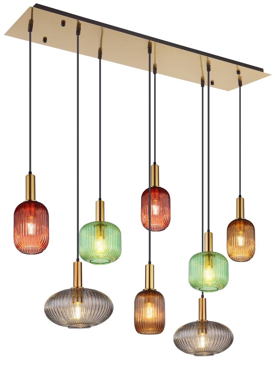 Pendelleuchte Normy messing Metall Glas B/H/L: ca. 48x125x125 cm E27 8 Brennstellen