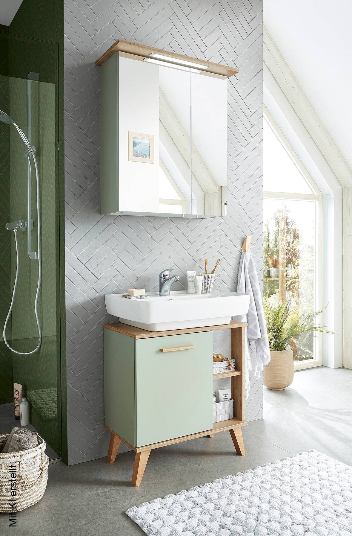 Badezimmer-Set Quickset 963 salbei Nachbildung Eiche Riviera Nachbildung B/H/T: ca. 60,5x200x33 cm