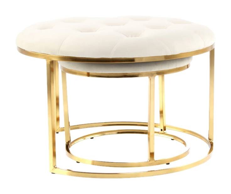 360 Living Hocker Myla 100 2er-Set elfenbein gold Metall Samt H/D: ca. 41x60 cm