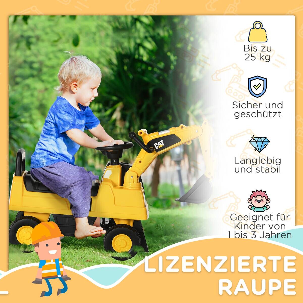 HOMCOM Kinder-Fahrzeug gelb B/H/L: ca. 27,5x85x47,5 cm
