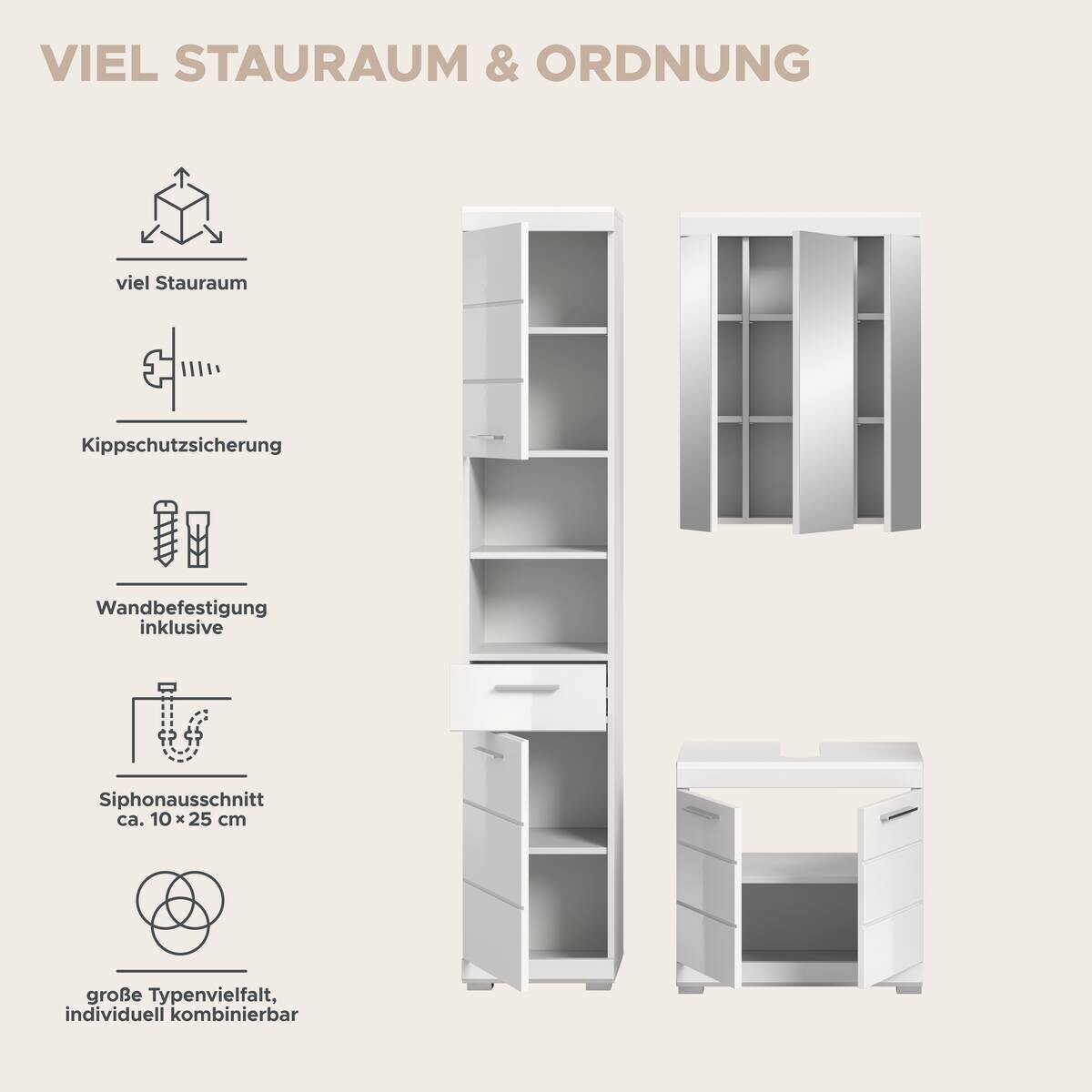 Badezimmer-Set Scout weiß weiß Hochglanz B/H/T: ca. 112x191x34 cm