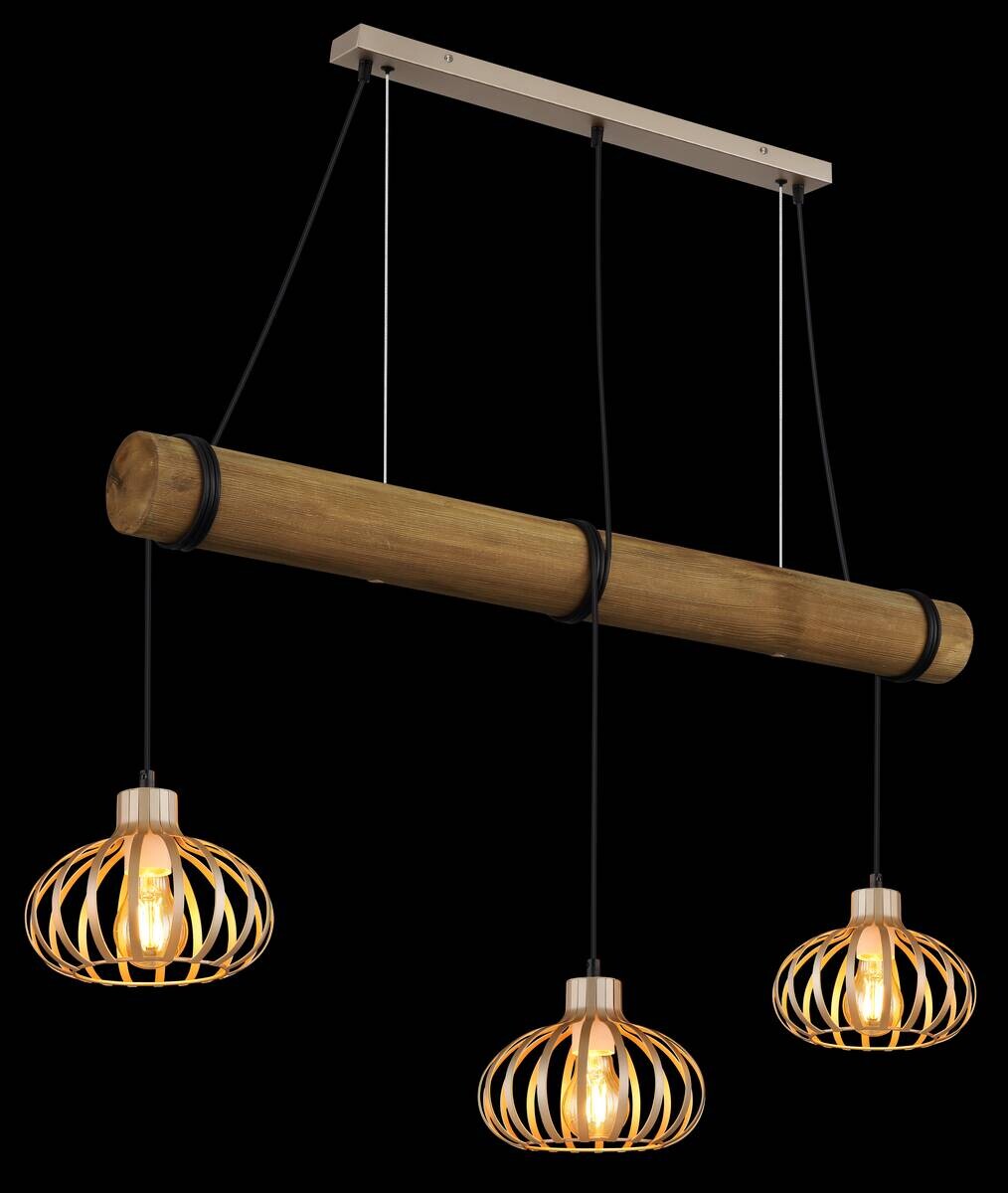 GLOBO Pendelleuchte CALDWELL Cappuccino Metall B/H/T: ca. 2x150x1 cm E27 3 Brennstellen