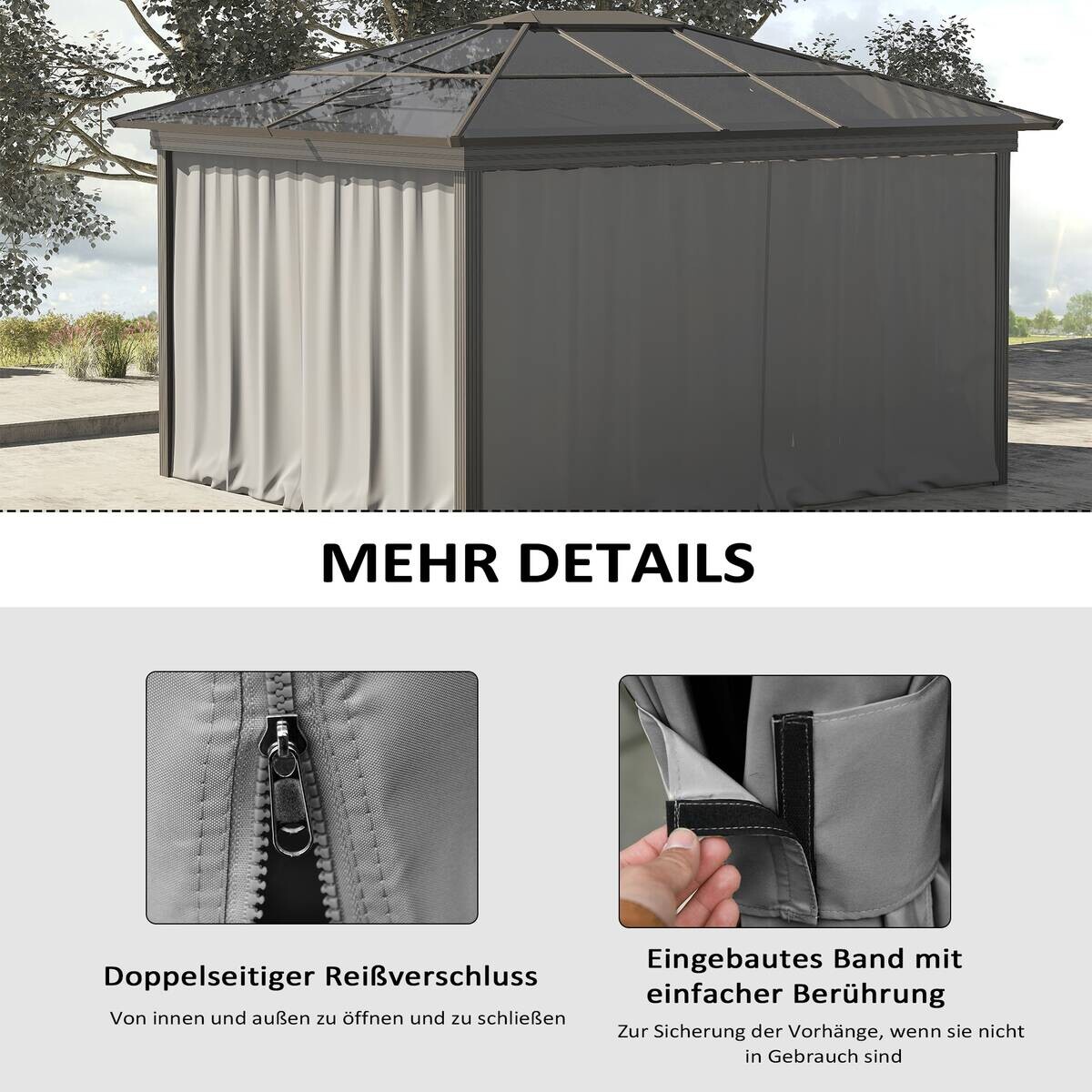 Outsunny Pavillon-Zubehör hellgrau Edelstahl H/L: ca. 302x205 cm
