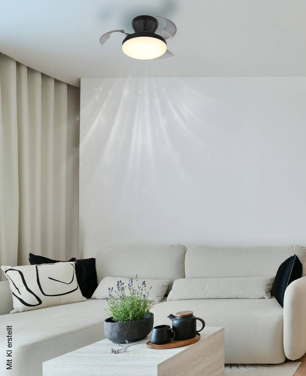GLOBO LED-Deckenventilator schwarz Rauch transparent H/D: ca. 15,5x38 cm max. 15 W
