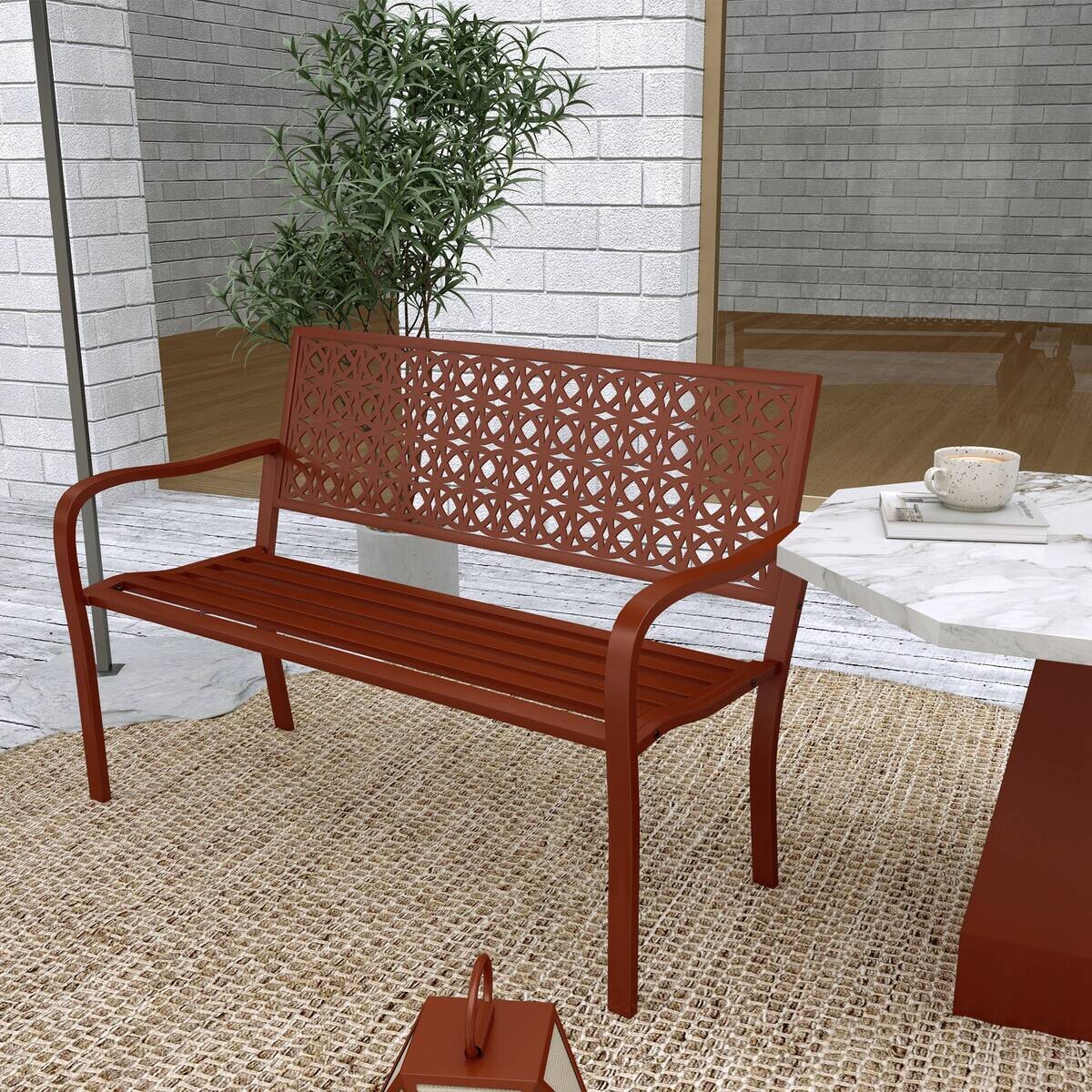 Outsunny Gartenbank rot Stahl B/H/L: ca. 63x85x127 cm