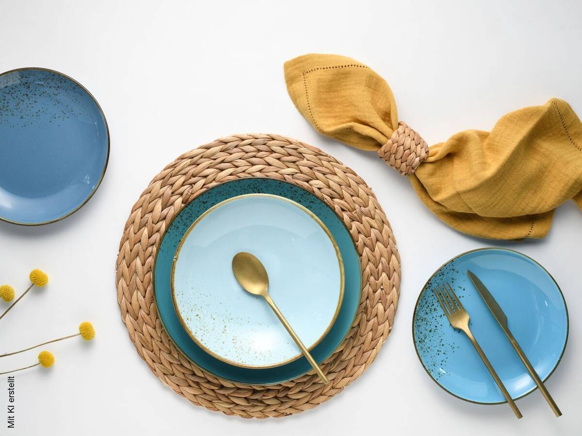 CreaTable Tafelservice Nature Collection Aqua blau Keramik 12 tlg.