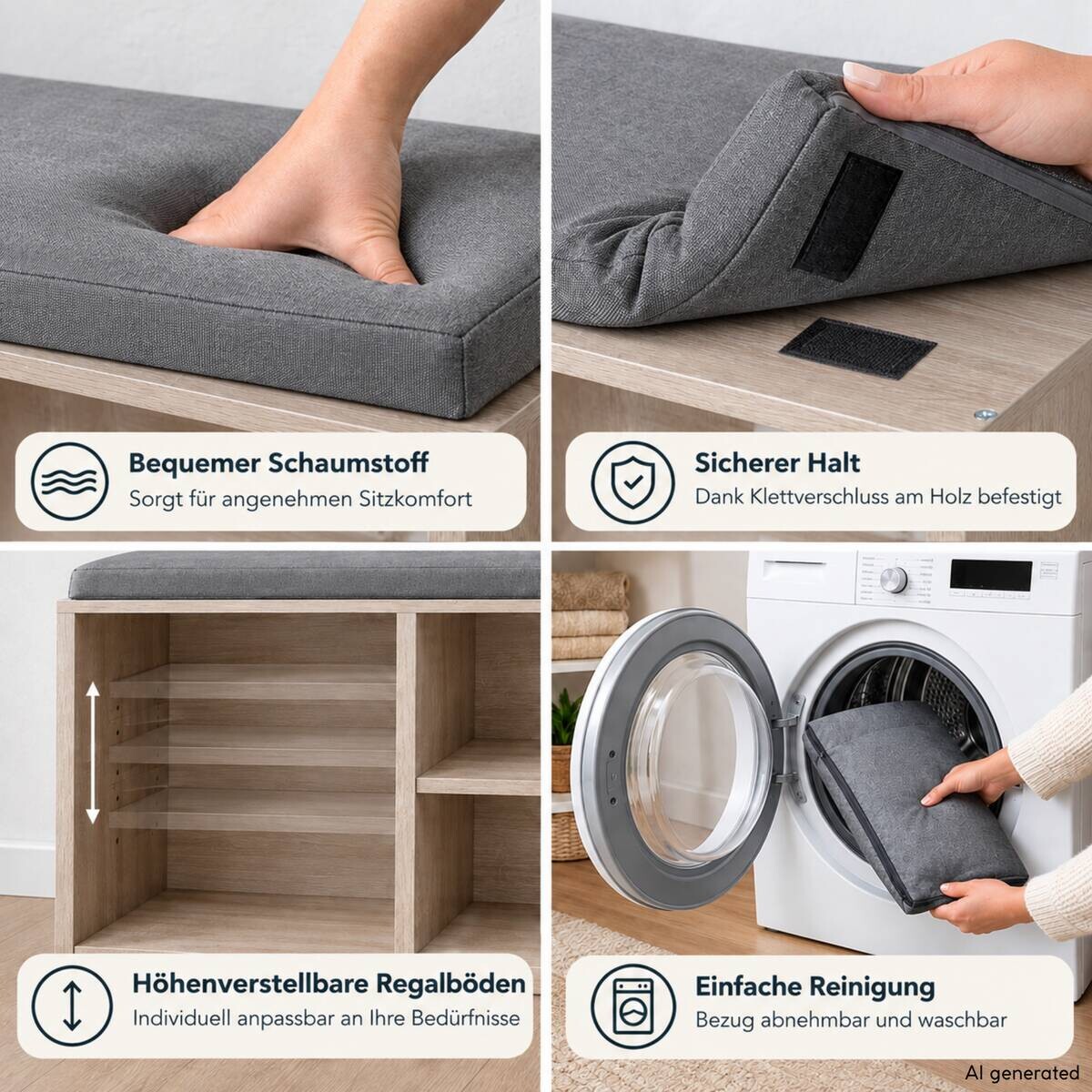 Kesper Schuhschrank mit Sitzkissen weiß Spanplatte B/H/L: ca. 29,5x48x103,5 cm