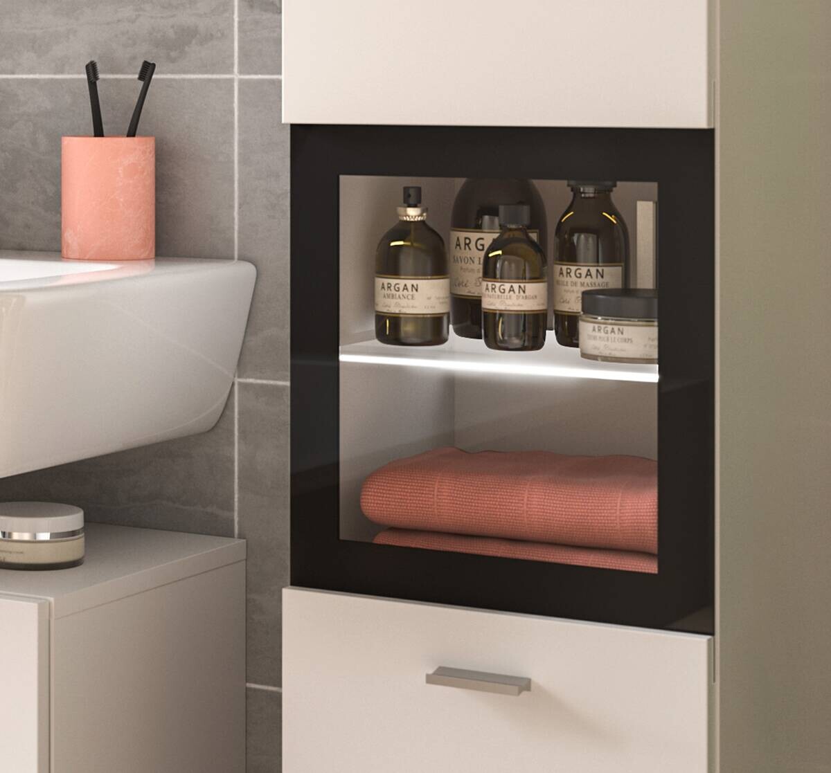 Badezimmer-Set BOSTON weiß schwarz B/H/T: ca. 102x186x33 cm