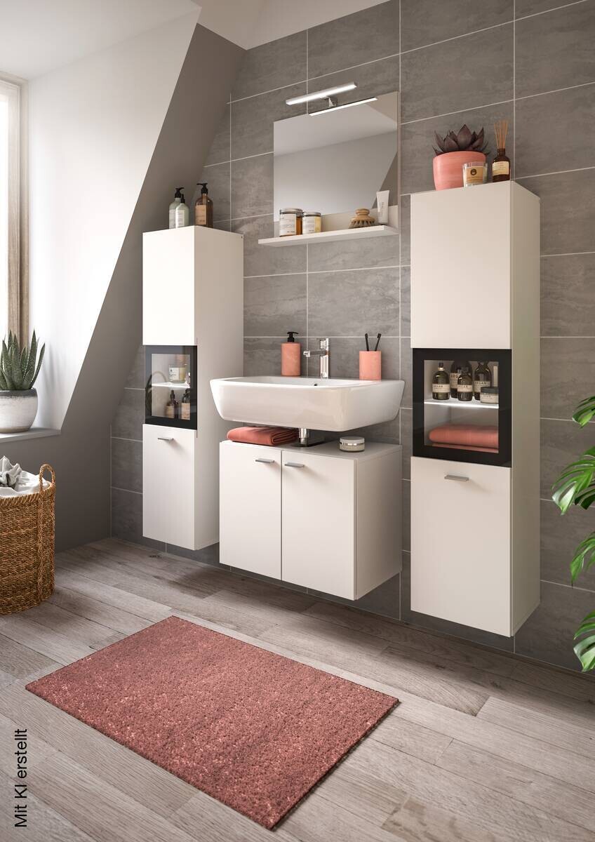 Badezimmer-Set BOSTON weiß schwarz B/H/T: ca. 137x186x33 cm