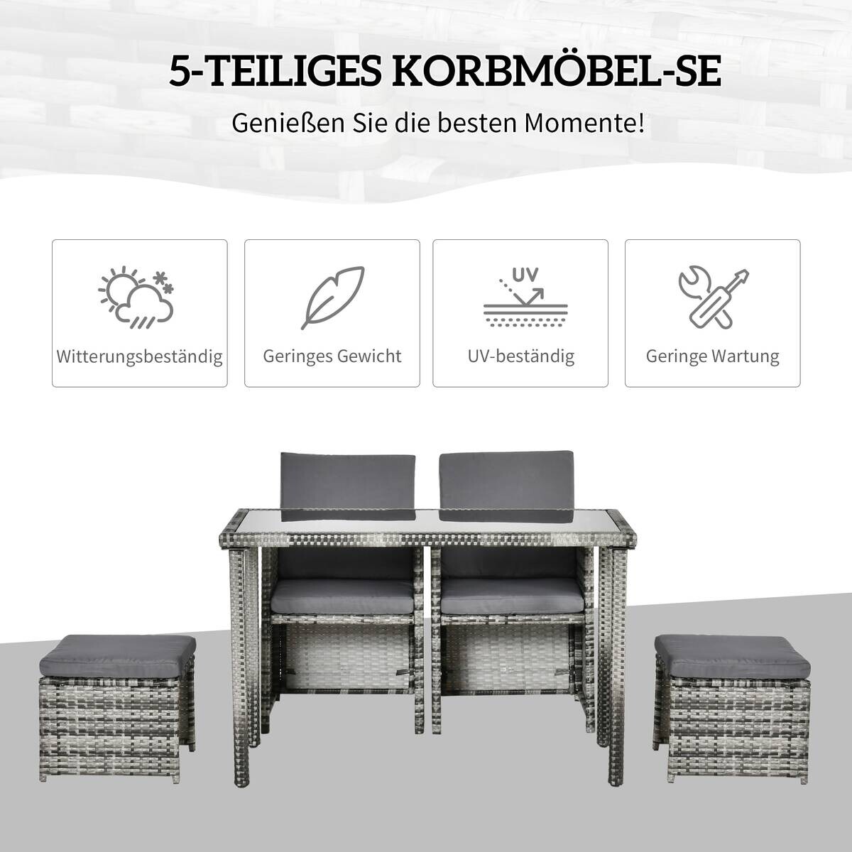 Outsunny Sitzgruppe grau Glas B/H/L: ca. 60x120x72 cm