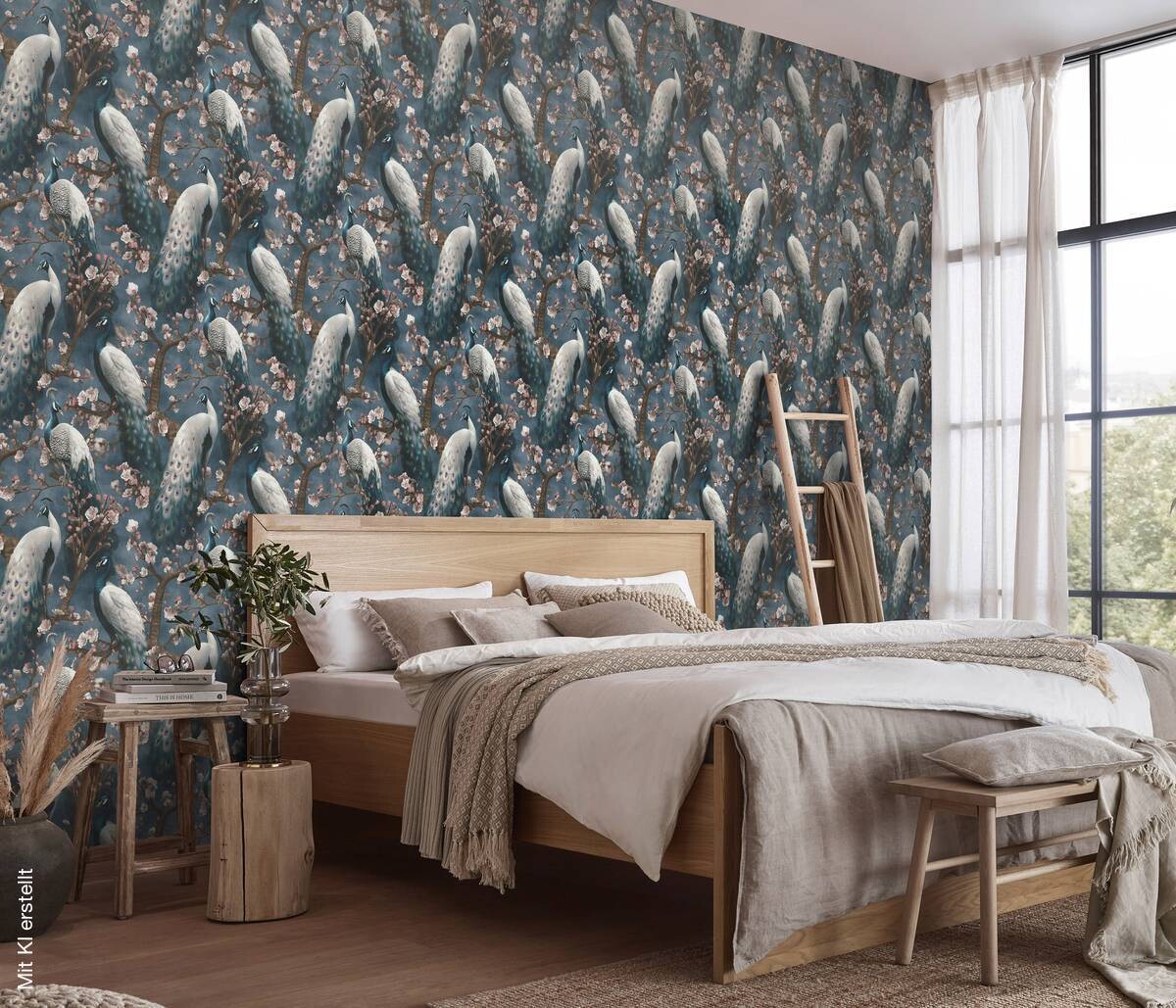 Erismann Vliestapete Pfau blau B/L: ca. 53x1005 cm