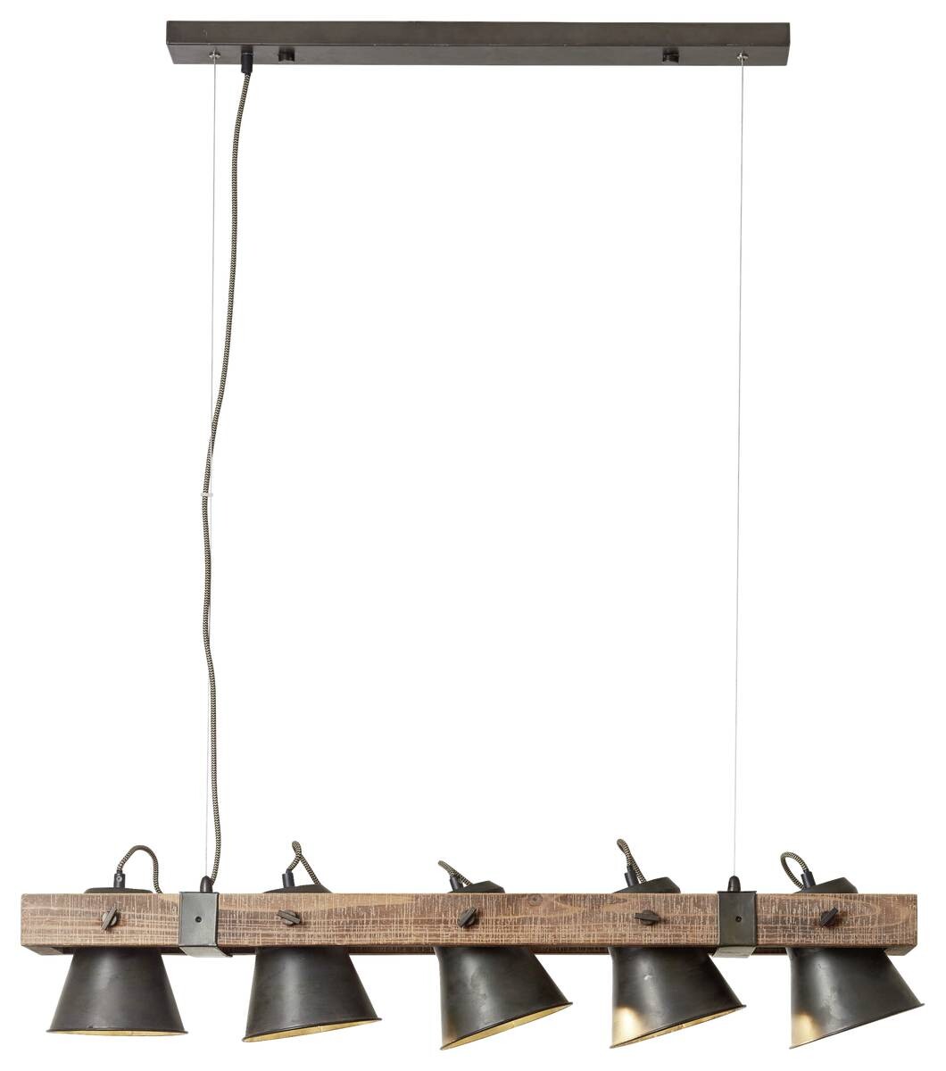 Brilliant Pendelleuchte Plow schwarz dunkelbraun Metall Holz B/T/L: ca. 95x20x115 cm E27 5 Brennstellen