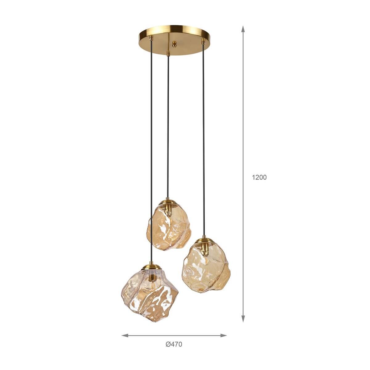 Lamkur Pendelleuchte weiß amber Stahl Glas B/H/L: ca. 47x120x47 cm E14 3 Brennstellen