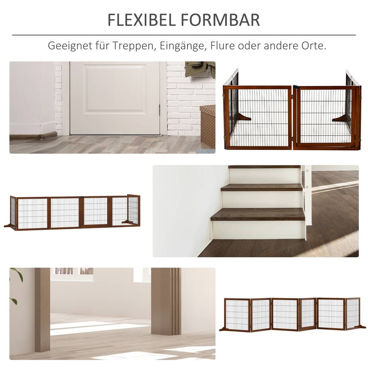 PawHut Absperrgitter kaffee Kiefer B/H/L: ca. 36x70x432 cm