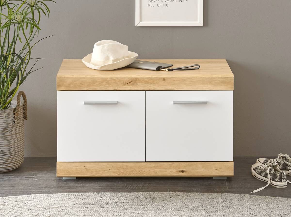 Sitzbank Nola Eiche Artisan Nachbildung weiß Hochglanz B/H/T: ca. 80x49x38 cm