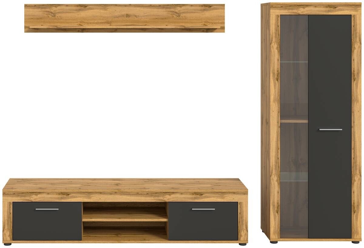 Wohnwand Jam Eiche Wotan Nachbildung grau B/H/T: ca. 235x159x35 cm