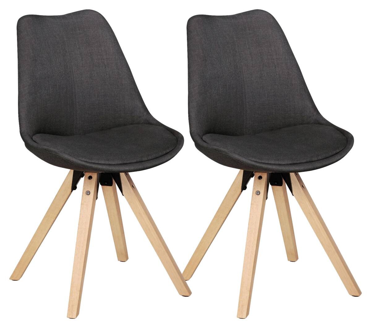 Stuhl 2er-Set grau natur Stoff Echtholz B/H/T: ca. 49x87x52 cm