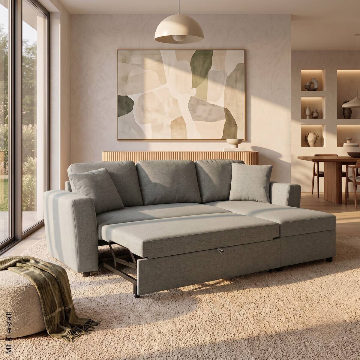 Ecksofa mit Bettfunktion und Bettkasten grün Webstoff B/H/T: ca. 234x86x144 cm