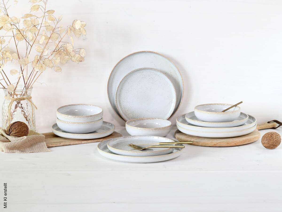 CreaTable Tafelservice Uno weiß Steinzeug 12 tlg.