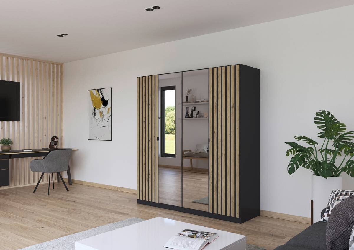 Kleiderschrank Genua grau Eiche Artisan Nachbildung B/H/T: ca. 181x197x54 cm