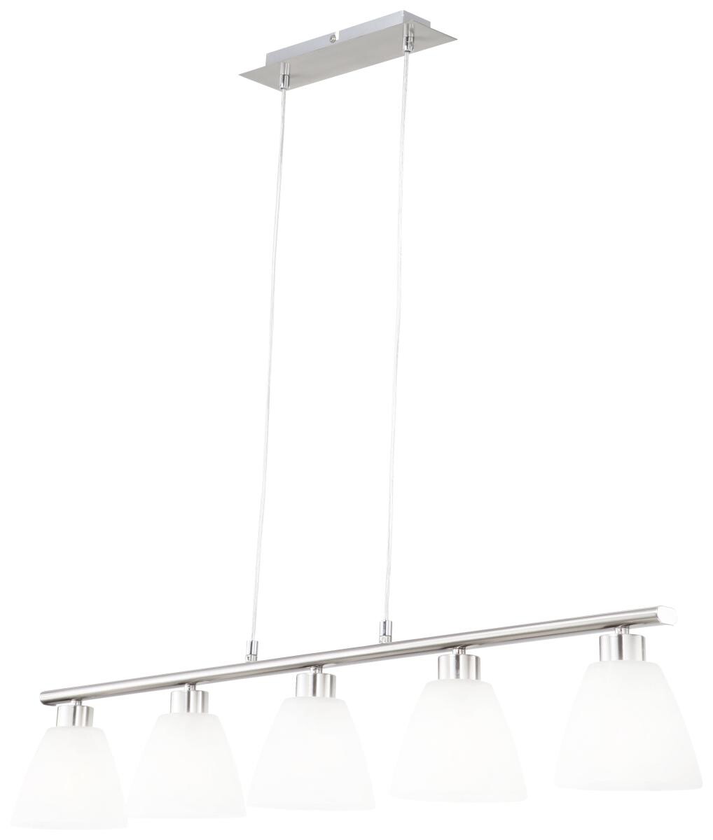 GLOBO Pendelleuchte Illimani weiß nickel matt Glas B/H: ca. 93x120 cm E14 5 Brennstellen