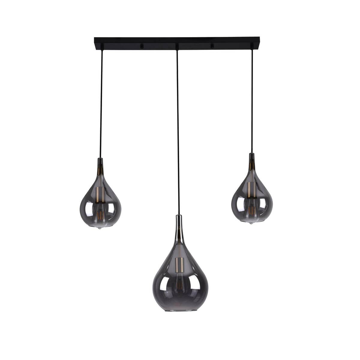 Näve Leuchten Pendelleuchte schwarz Metall Glas B/H/T: ca. 88x150x25 cm E27 3 Brennstellen