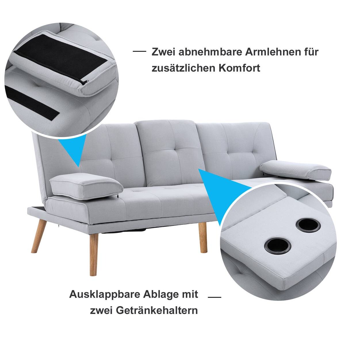 HOMCOM Schlafsofa 833-663 hellgrau B/H/T: ca. 181x78x77 cm