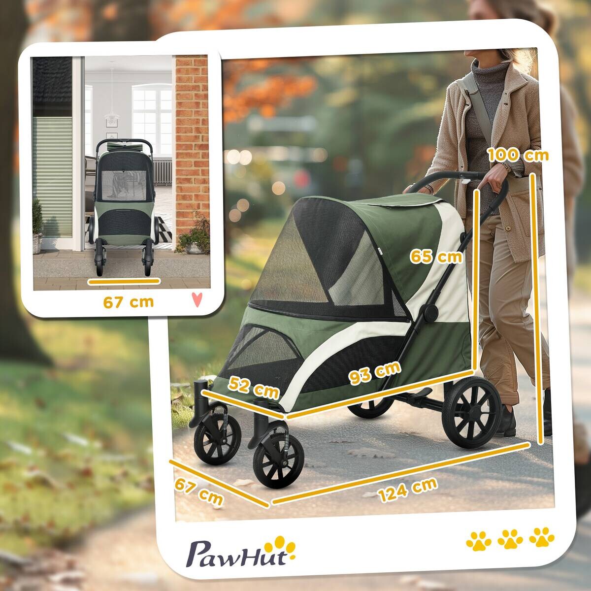 PawHut Hundewagen dunkelgrün Stahl B/H/L: ca. 67x100x124 cm