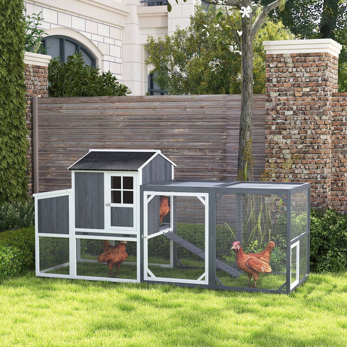 PawHut Hühnerstall grau Holz B/H/L: ca. 91x114x236,5 cm