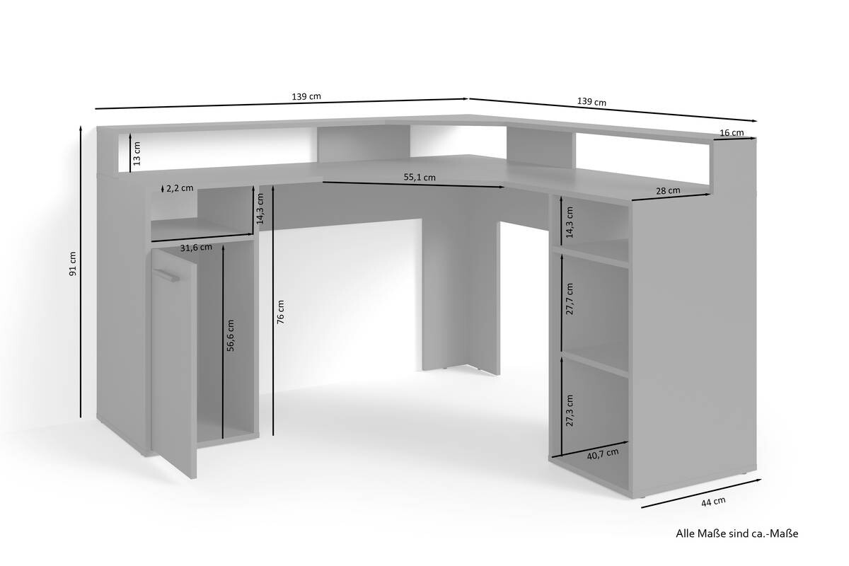 Schreibtisch FOX weiß anthrazit anthrazit B/H/T: ca. 139x90,8x139 cm