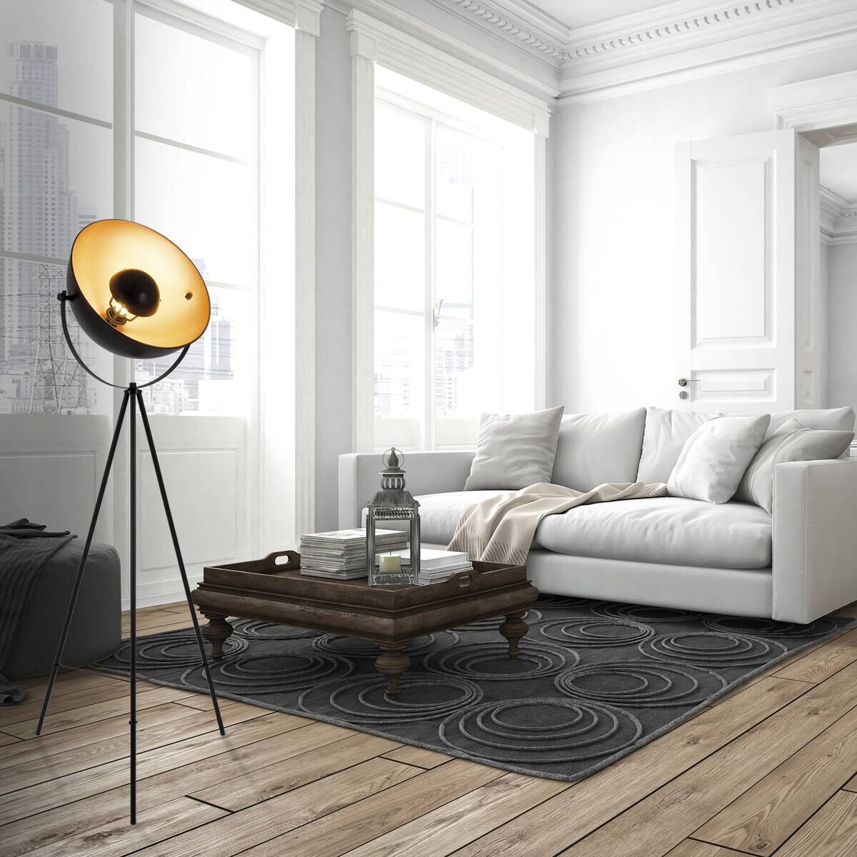 Näve Leuchten Stehlampe gold schwarz Metall B/H/T/D: ca. 55x150x55x55 cm E27 1 Brennstellen