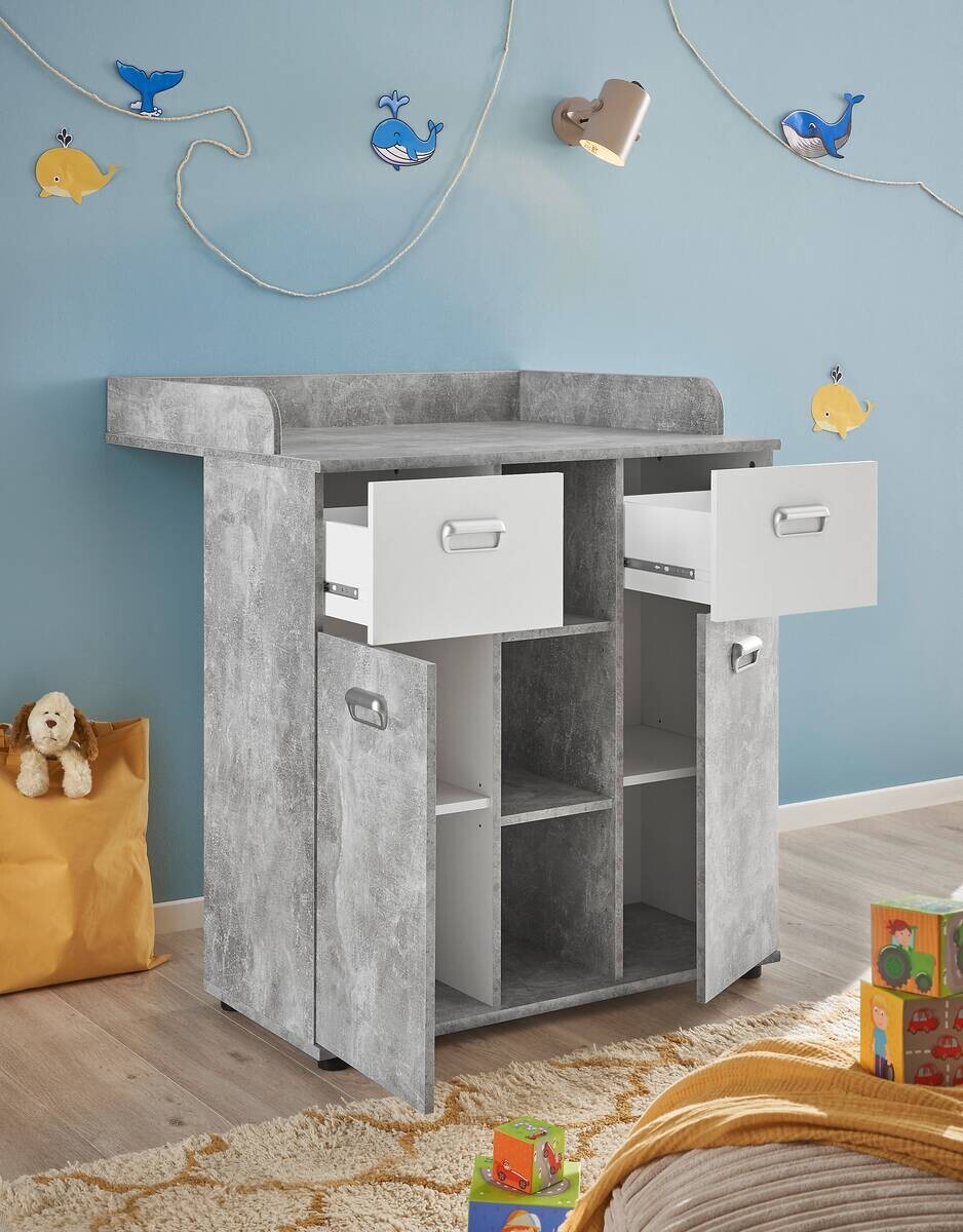 Wickelkommode Matino Beton weiß B/H/T: ca. 89x101x78 cm