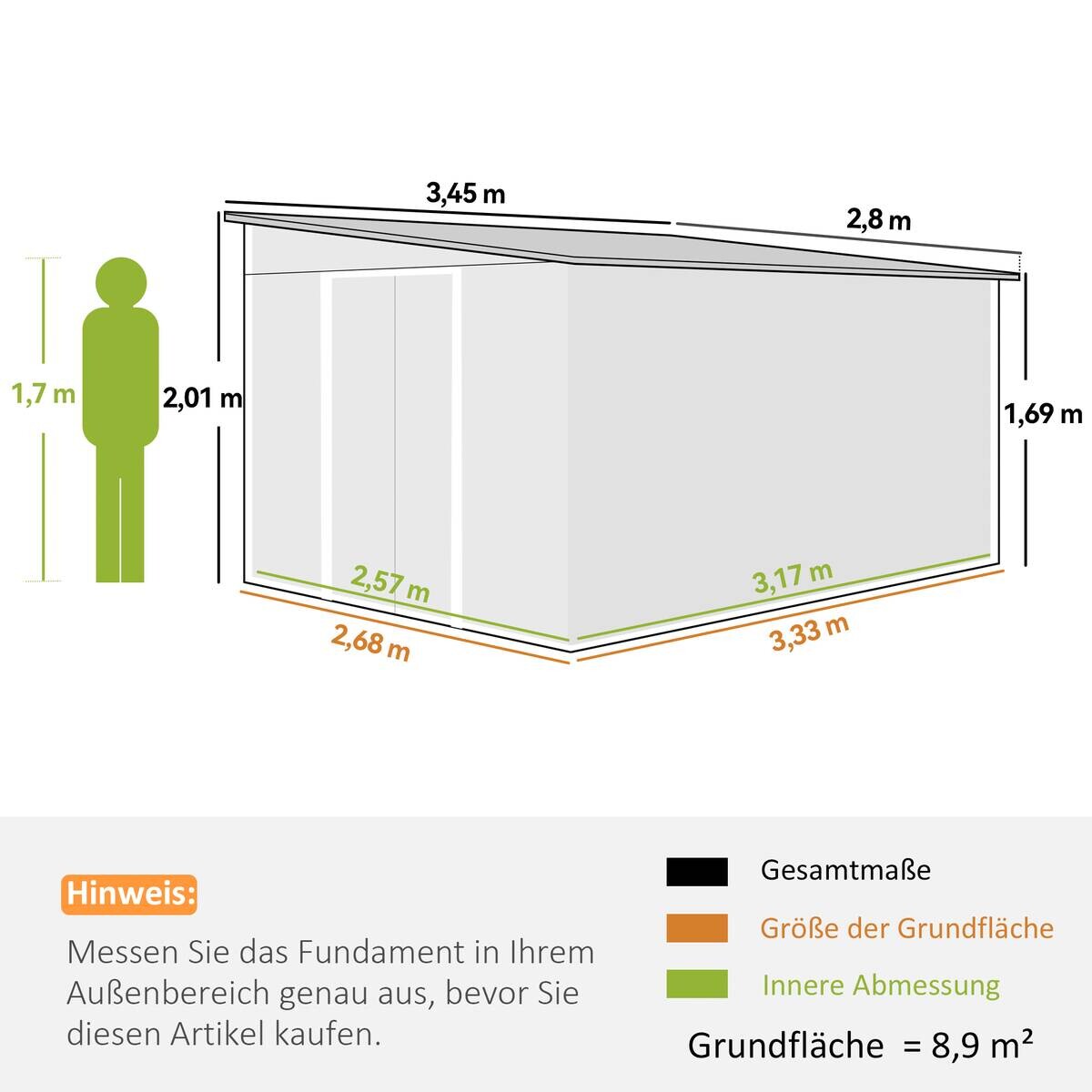 Outsunny Gerätehaus grün B/H/L: ca. 280x201x345 cm