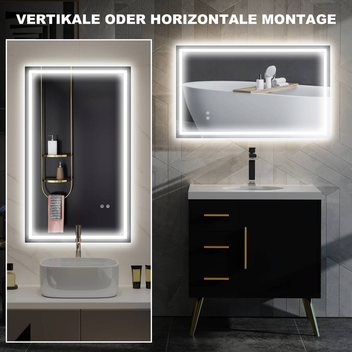 HOMCOM LED-Bad-Spiegel silber B/H/L: ca. 60x3x100 cm