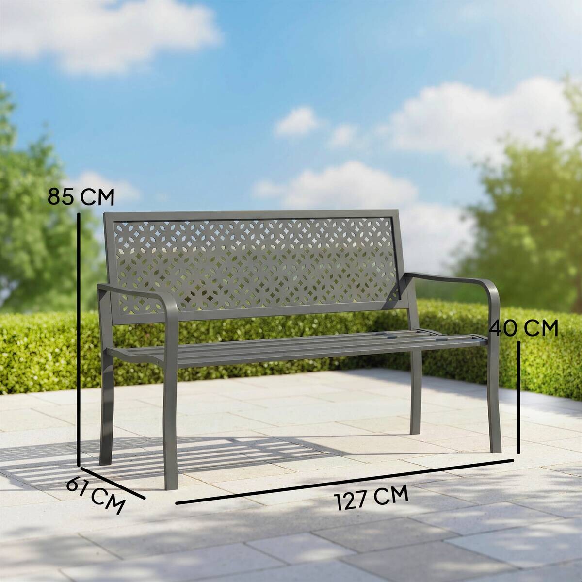 Outsunny Gartenbank dunkelgrau Stahl B/H/L: ca. 61x85x127 cm