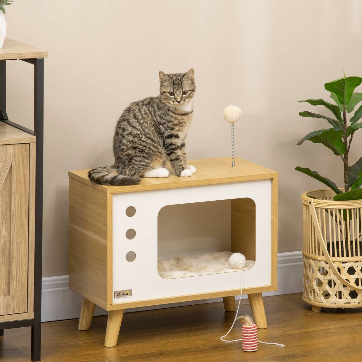 PawHut Katzenhaus beige Spanplatte B/H/L: ca. 28x43x50 cm