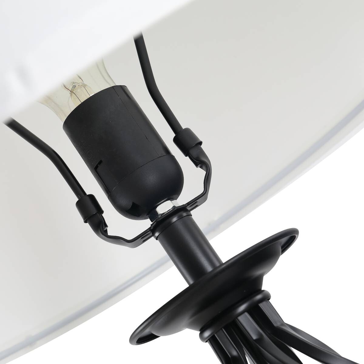 HOMCOM Stehlampe inkl. 2 Tischleuchten B31-179 schwarz weiß Metall Polyester-Mischgewebe Stoff B/H/L: ca. 38x158x38 cm E27 3 Brennstellen