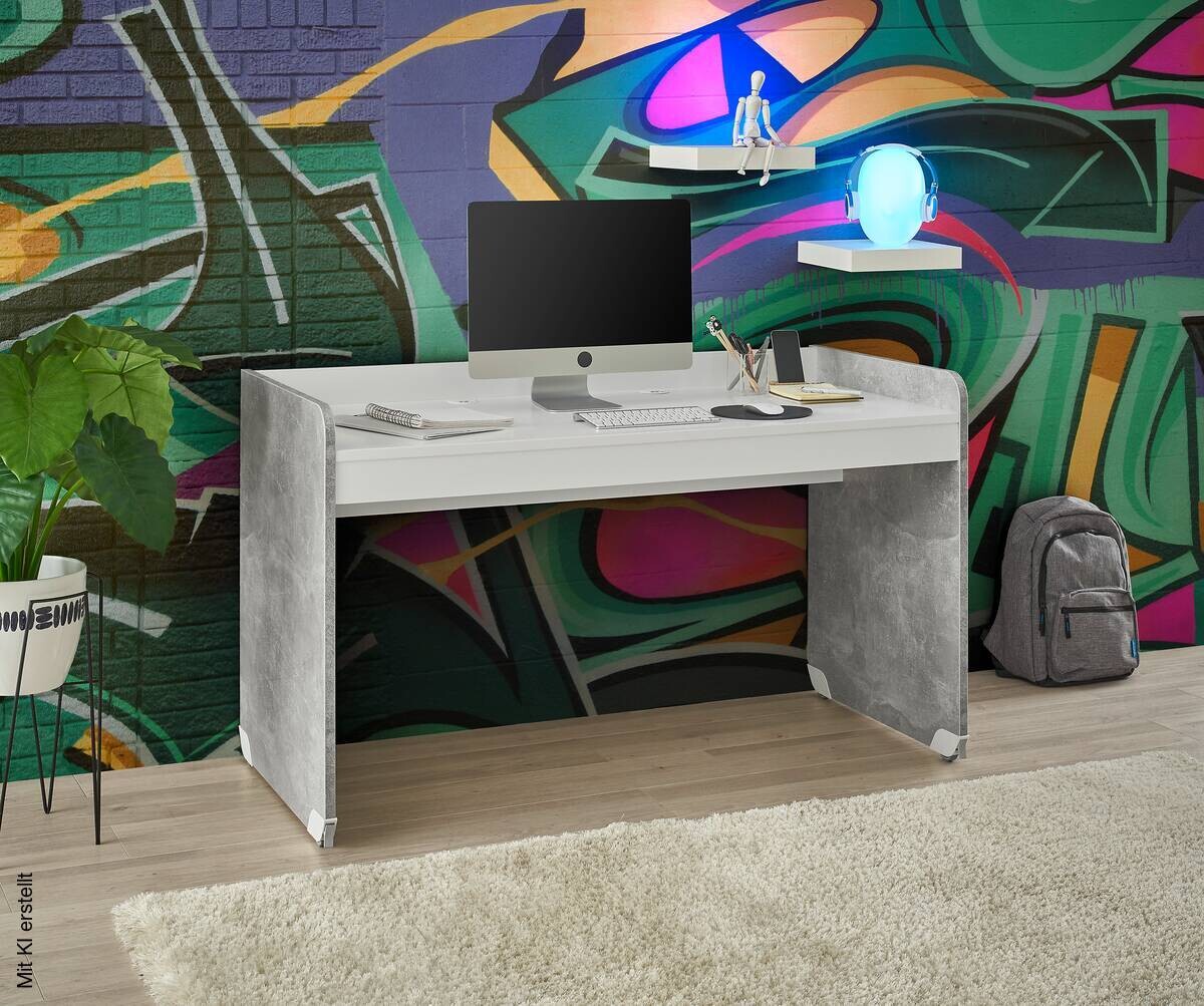 Schreibtisch Matino Beton weiß B/H/T: ca. 143x84x67 cm