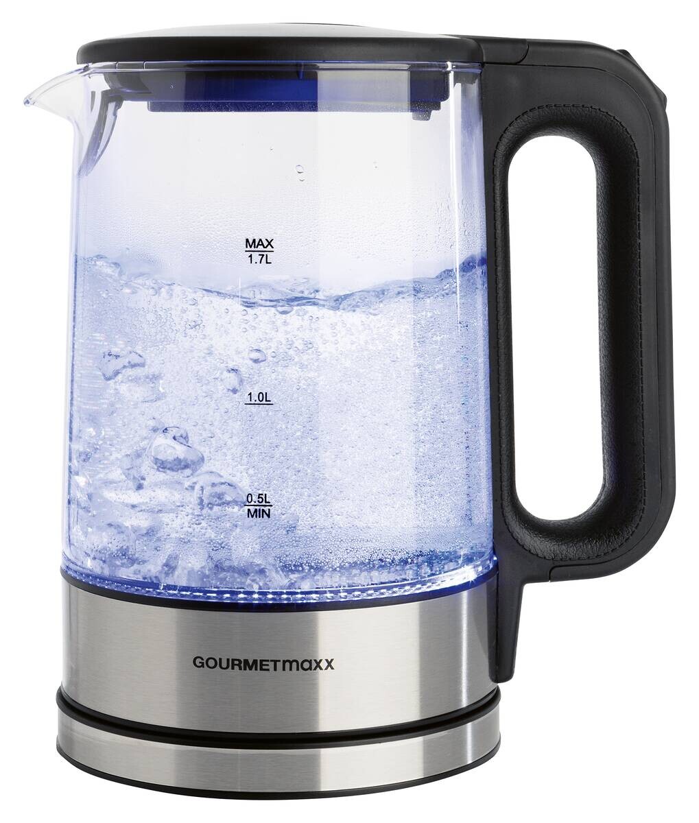 GOURMETmaxx Wasserkocher schwarz silber Glas Edelstahl B/H/L: ca. 15x24x21 cm ca. 1,7 l