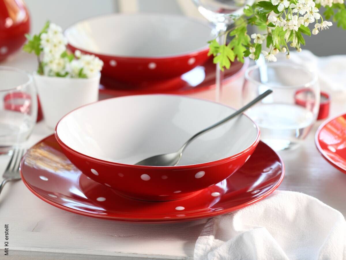 CreaTable Tafelservice Polka Dots weiß Steinzeug 12 tlg.