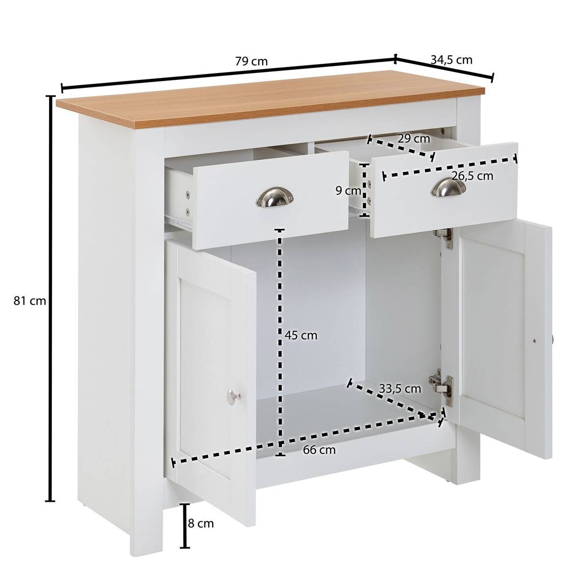 Sideboard weiß buche Nachbildung Alu B/H/T: ca. 79x81x34,5 cm