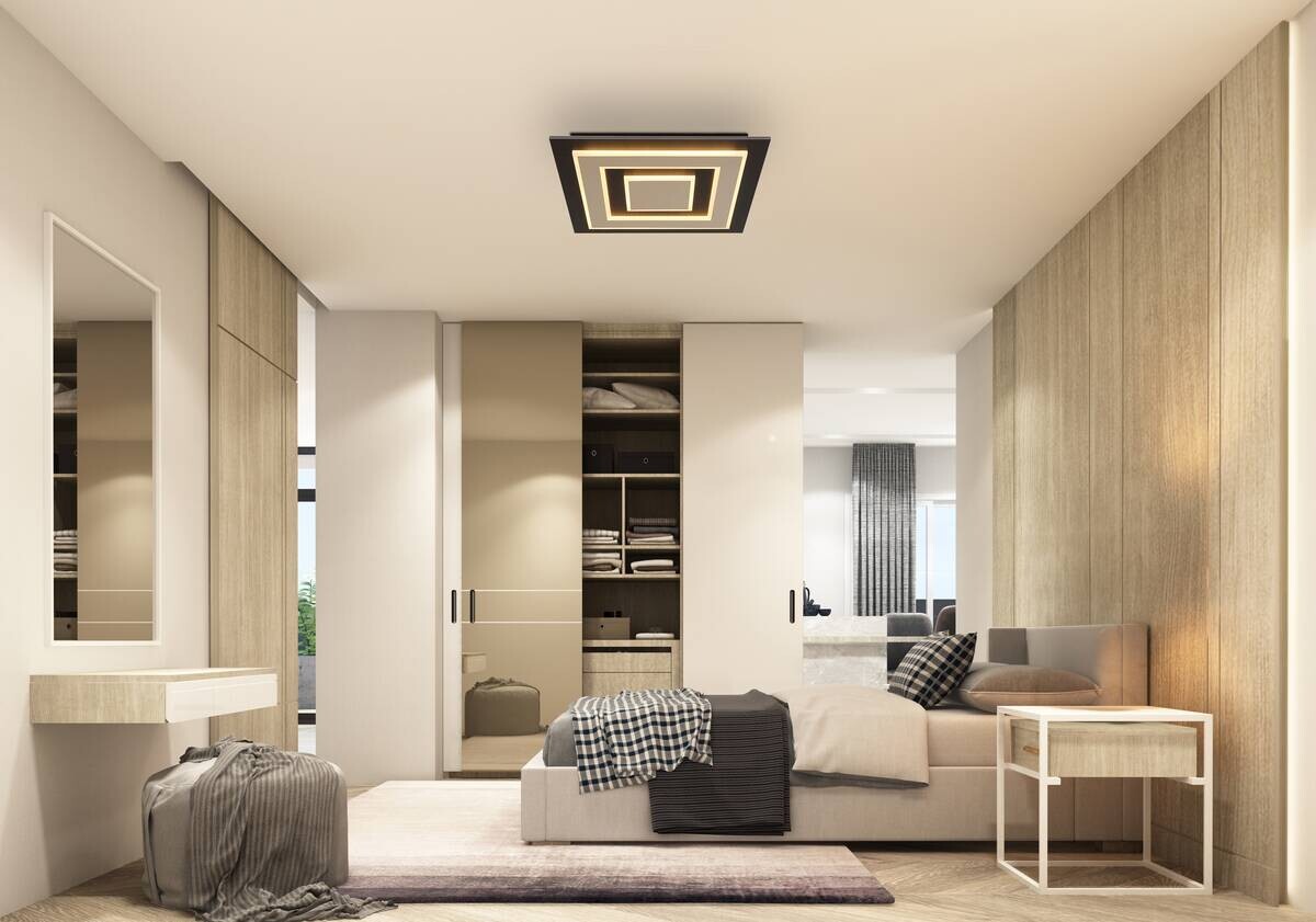 GLOBO Deckenleuchte dunkelbraun mattschwarz MDF Metall B/H/L: ca. 48x5,2x48 cm 1 Brennstellen