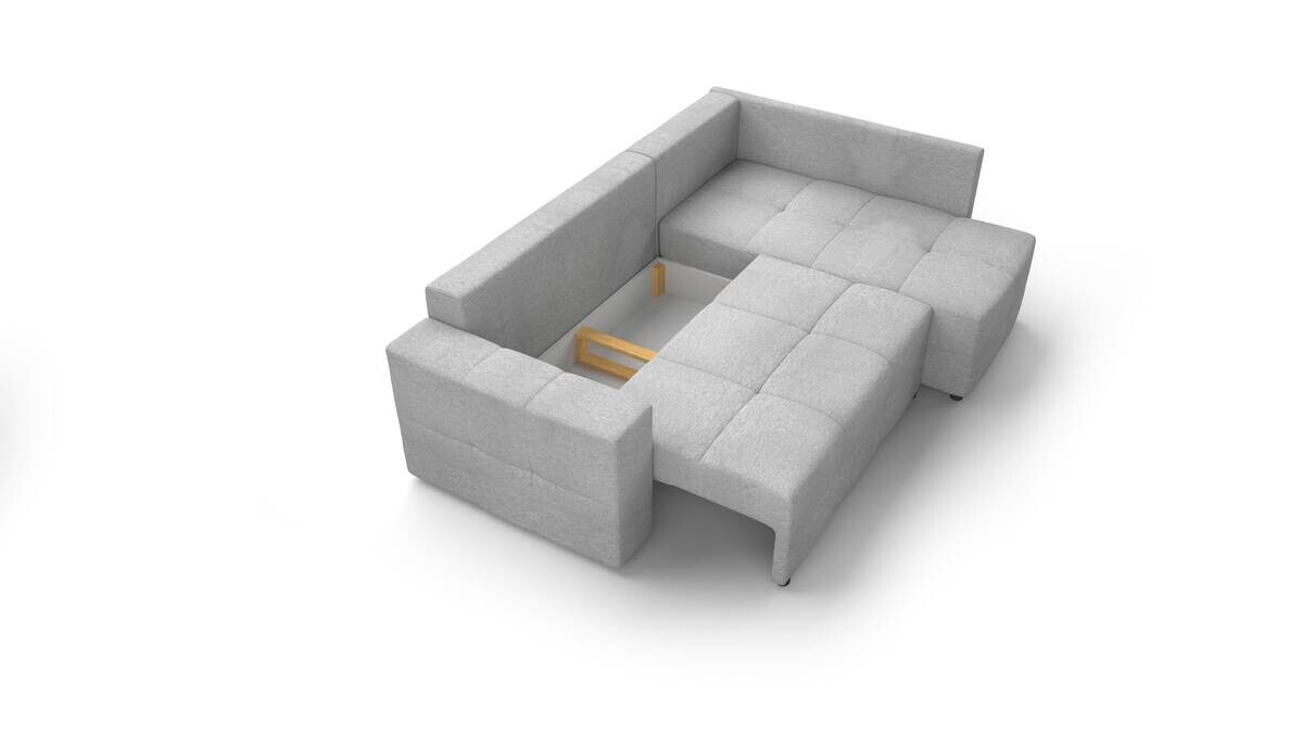 Ecksofa mit Bettfunktion und Bettkasten hellgrau Flachgewebe B/T: ca. 238x167 cm